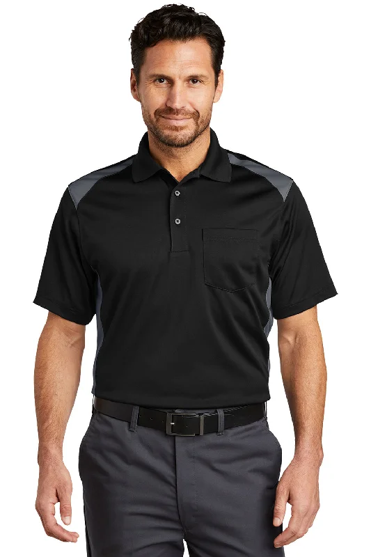 CornerStone Mens Select Moisture Wicking Short Sleeve Polo Shirt w/ Pocket - Black/Charcoal Grey