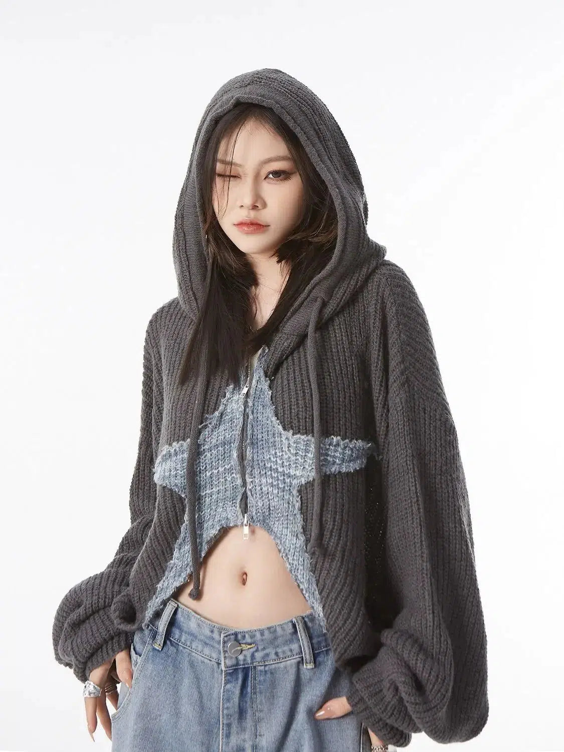 Daily Deals Y2K Star Hooded Cardigan