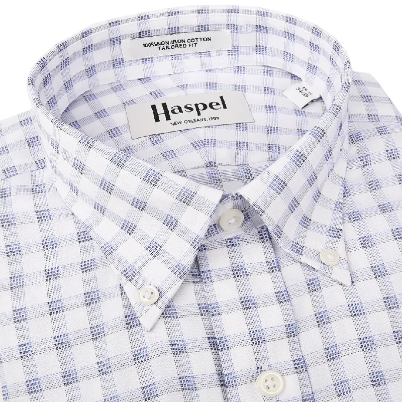 Henry White Ground Box Plaid Button Down Trim Fit Dress Shirt