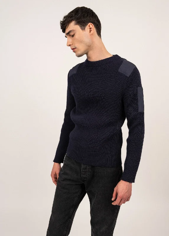 Condor military inspired jumper - in pure new wool, with canvas patches (MARINE)