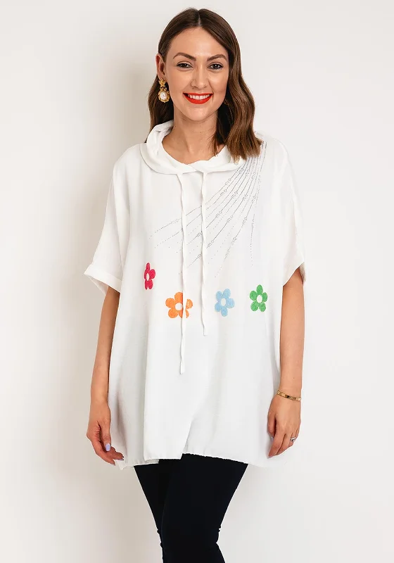 Weekend Deals That Sizzle Serafina Collection One Size Embellished Longline Hooded Top, White