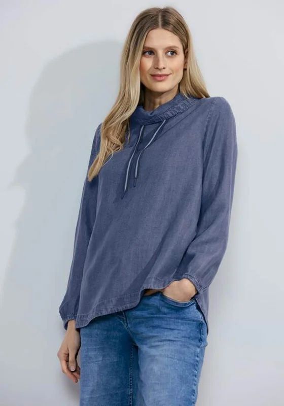Weekend Bargains Just for You Cecil Stand Up Collar Denim Style Top, Mid Blue Wash