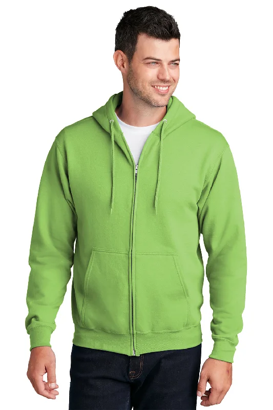 Port & Company Mens Core Pill Resistant Fleece Full Zip Hooded Sweatshirt Hoodie w/ Pockets - Lime Green