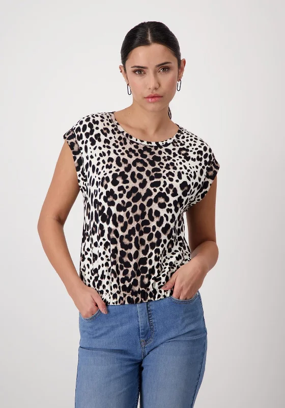 Sale Alert Monari Leopard Print Elastic Trim Top, Brown