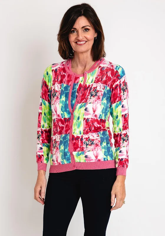 Price Cut Micha Round Neck Patchwork Top & Cardigan Twinset, Pink