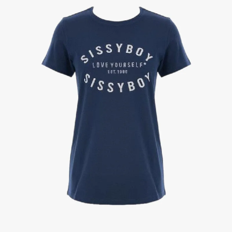 Extra Savings Sissy Boy Regular Fit Short Sleeve Top Glitter Print Logo Navy