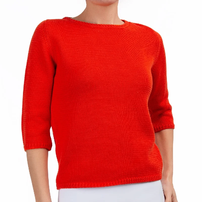 Weekend Bargains Just for You 3/4 Sleeve Pullover in Red Orange