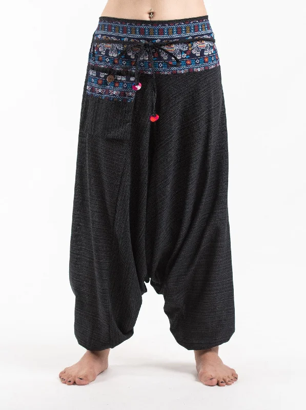 Weekend Deal Unisex Pinstripe Harem Pants with Elephant Trim in Black