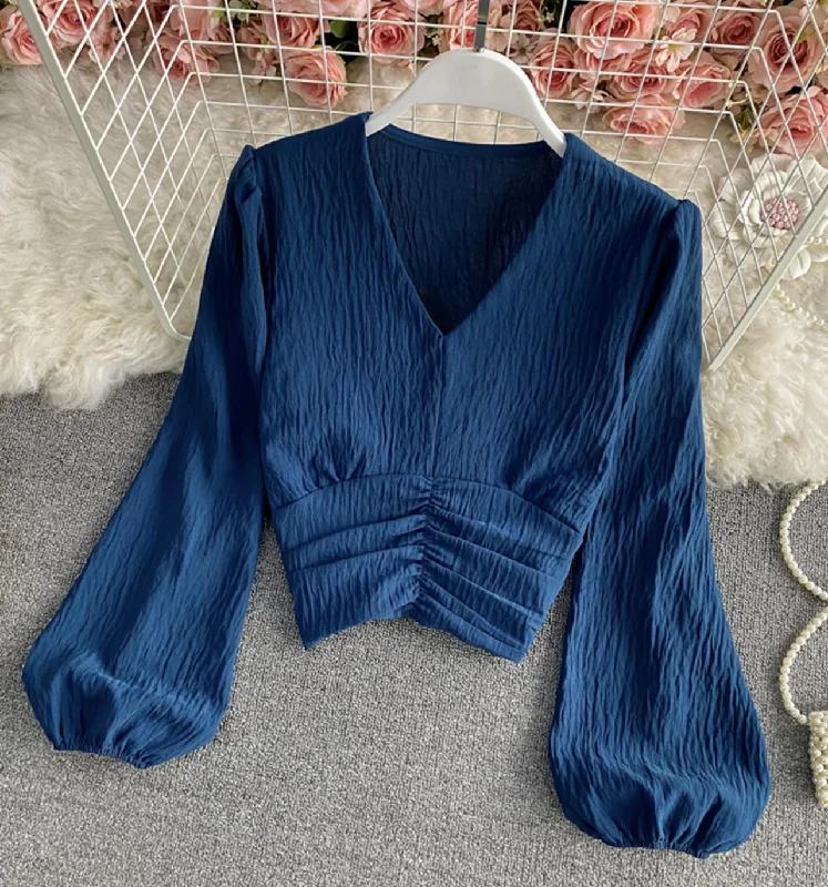 Quick Sale Simple v neck tops long sleeve tops  329