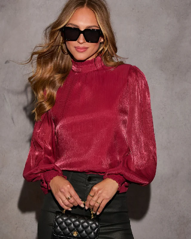 Hot Buy Take Stride Mockneck Satin Blouse