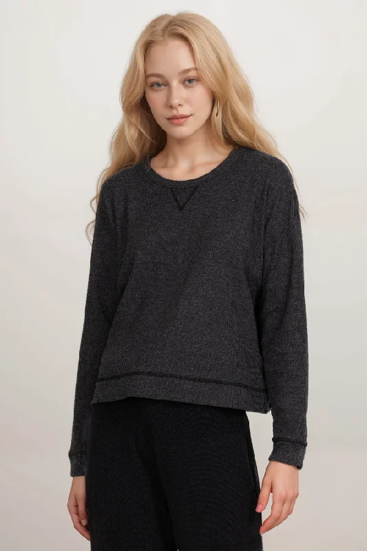 Today Only Johnny Was Calme Crew Neck Waffle Sweatshirt O11822 Boho Chic
