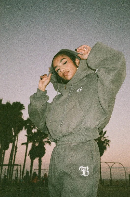Weekend Bargains Galore B Love Crop Hoodie - Grey