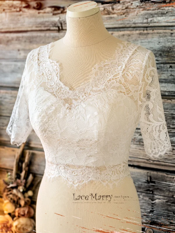 Weekend Discounts You Deserve KEROLAINE #1 / Light and Soft Lace Bolero with Short Sleeves