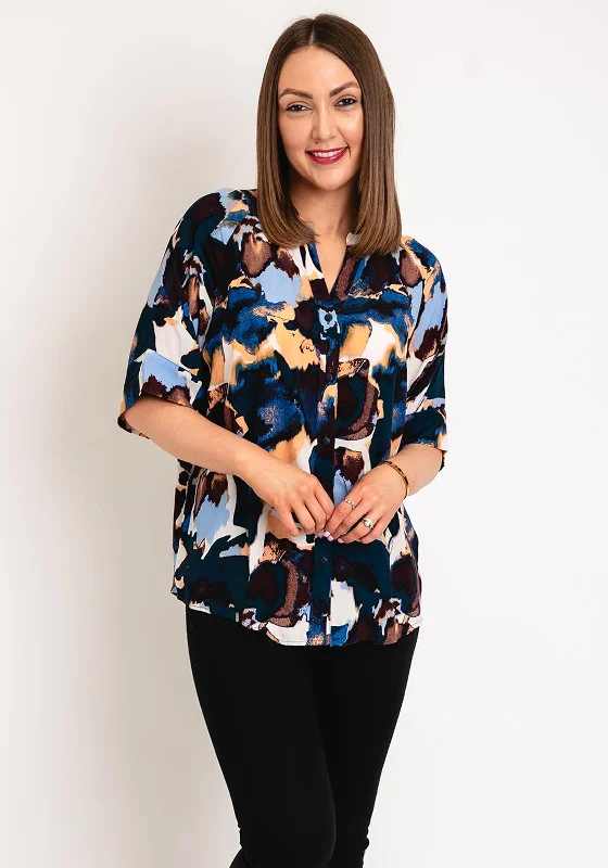 Now Available Fransa Taya Abstract Blouse, Beaucoup Blue