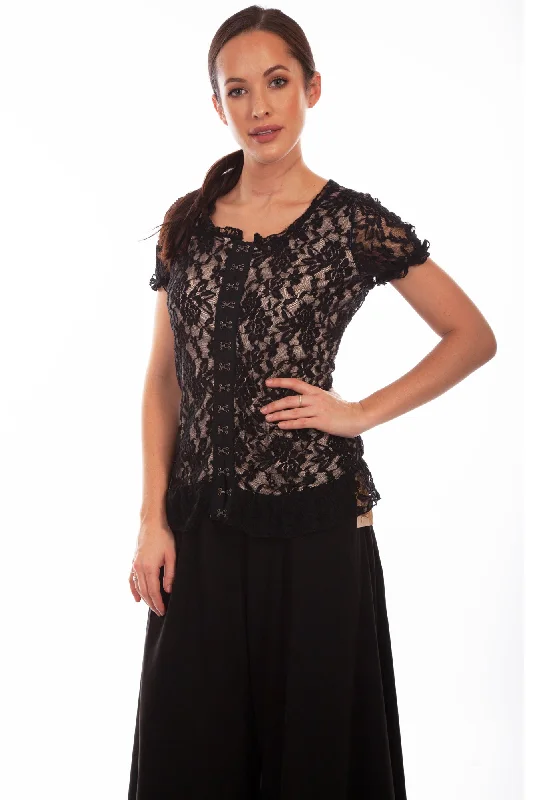 New Deals Scully Womens Black Polyester Lace Corset S/S Tunic