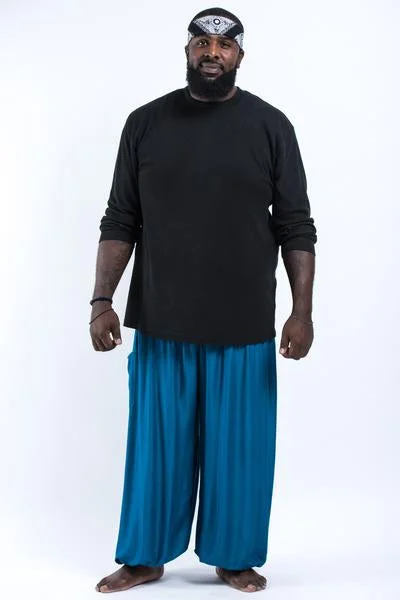 Weekend Bargains Just for You Plus Size Unisex Solid Color Harem Pants in Aqua Blue
