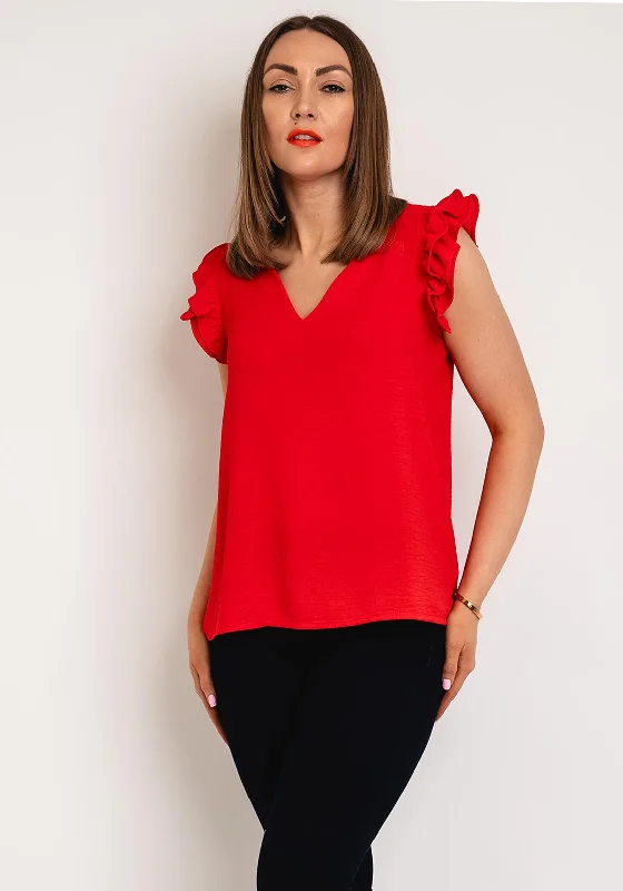 Weekend Discounts to Savor Serafina Collection Frill Cap Sleeve Top, Red