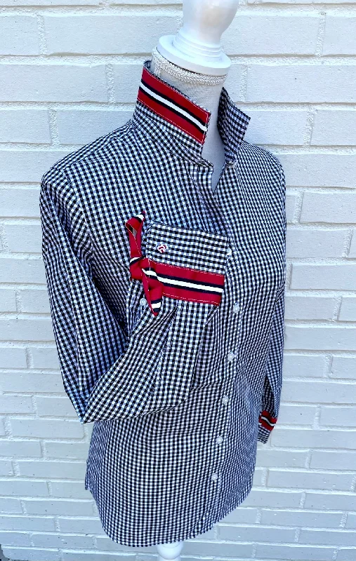 Special Price Audrey Black Gingham Ribbon French Cuff Shirt  (RFC36)