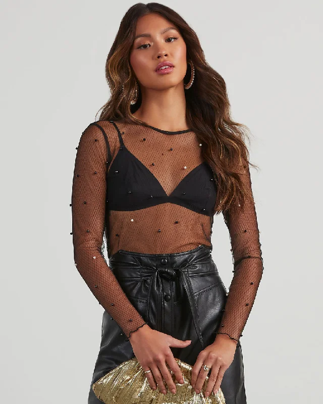Exclusive Savings Nita Pearl Embellished Mesh Top