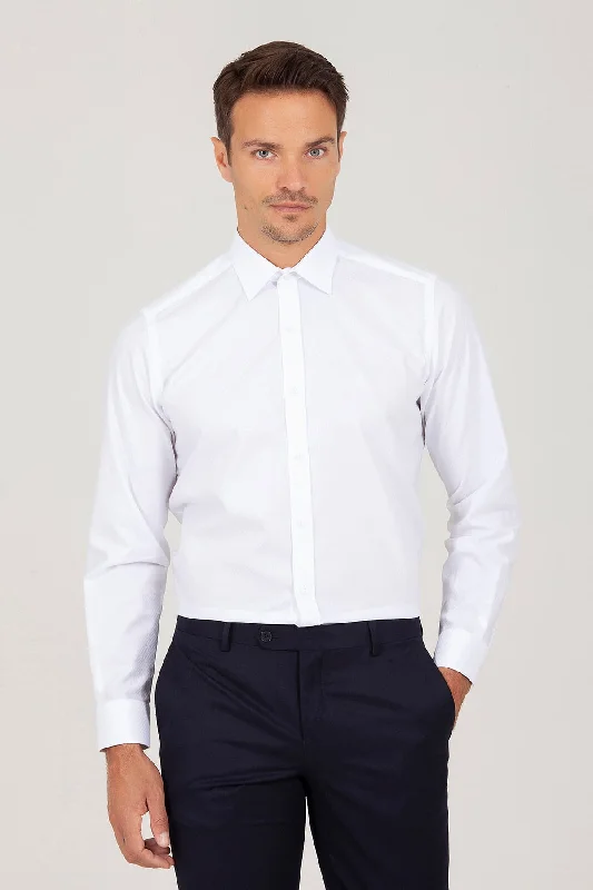 Regular Fit 100% Cotton Long Sleeve White Dress Shirt