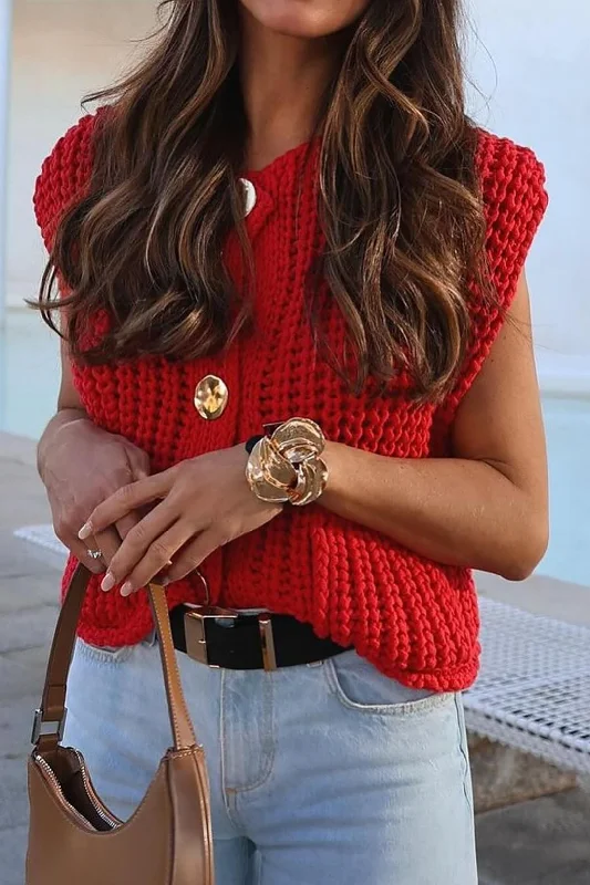 Can't Be Beat Solid Knit Button Up Vest