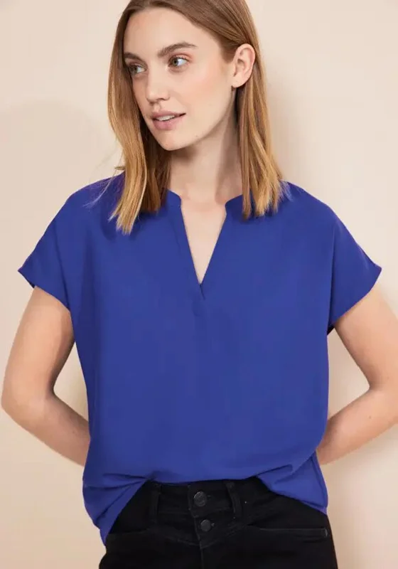 Weekend Deals That Dazzle Street One V-Split Neck Viscose Blouse, Intense Royal Blue