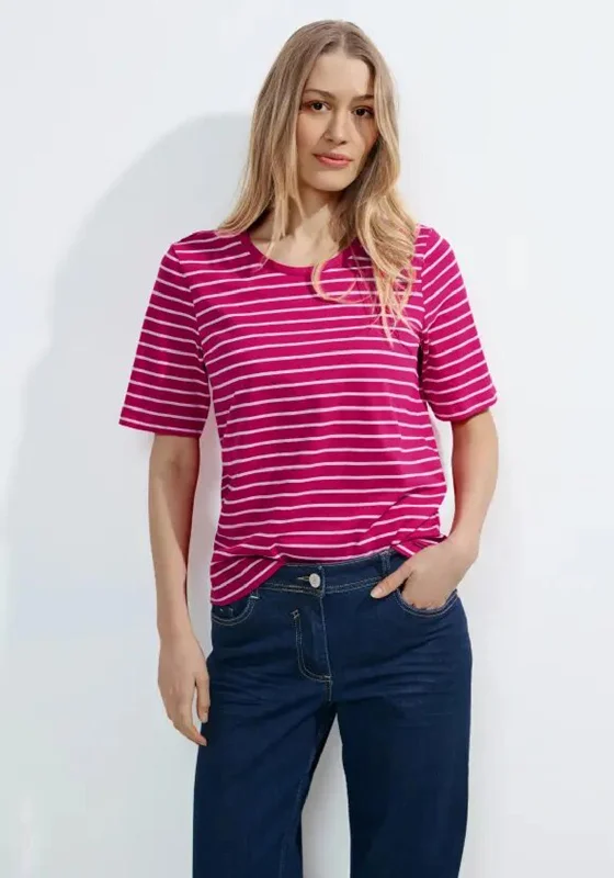 Instant Discount Cecil Round Neck Cotton Striped Top, Pink Sorbet