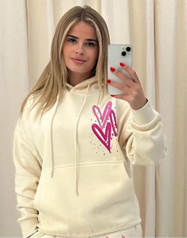 Special Buy Miss Runway Pink Heart Graffiti Hoodie Cream