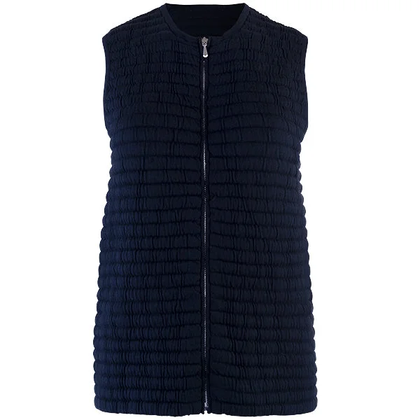 Super Sale Knitted Zip Sleeveless Vest in Navy
