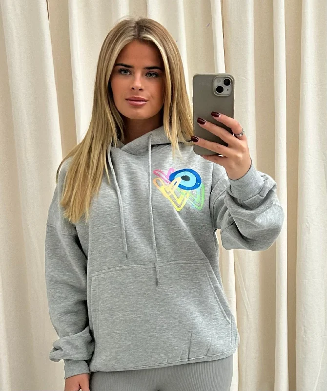 Today's Deal Neon Heart/Evil Eye Graffiti Hoodie Grey