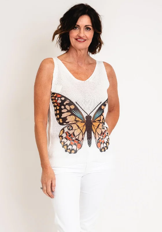 Crazy Deals Serafina Collection One Size Butterfly V Neck Top, Multi-Coloured