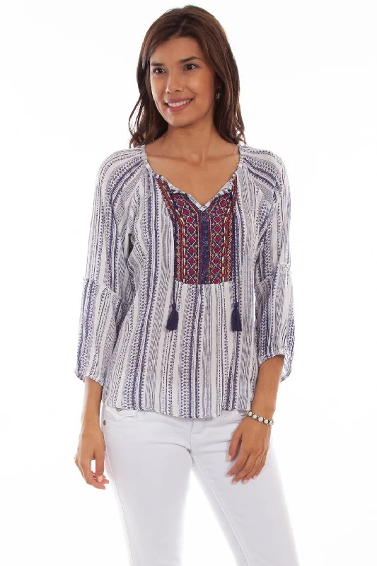 Massive Deals Scully Womens Navy Rayon Geo Peasant S/S Tunic