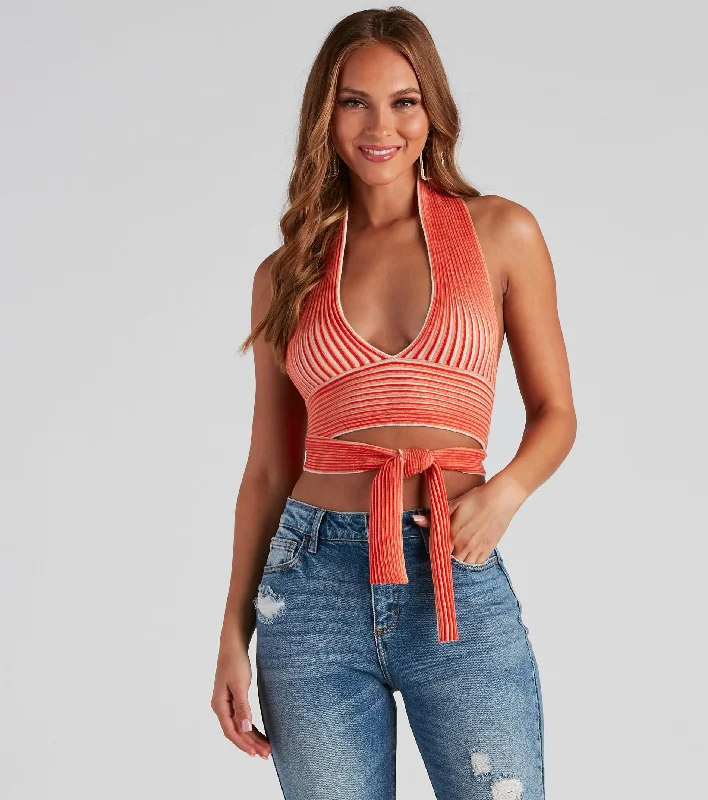 Today Only Main Squeeze Striped Halter Wrap Top