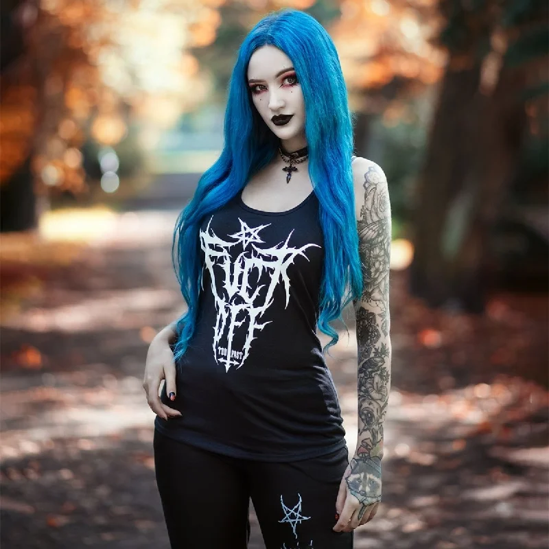 Low Cost F Off Black Metal Logo Racerback Tank