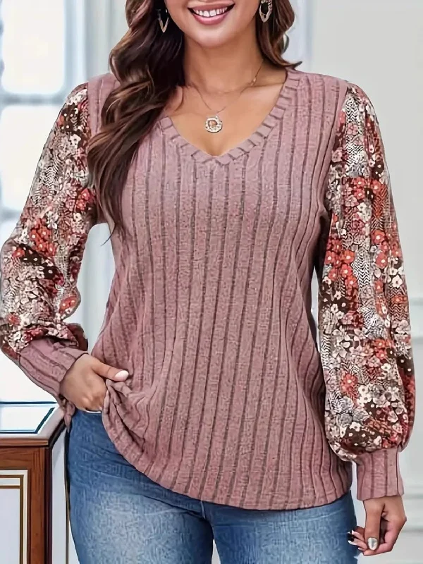 Sneak Peek Sale Printed V-Neck Long Sleeve T-Shirt