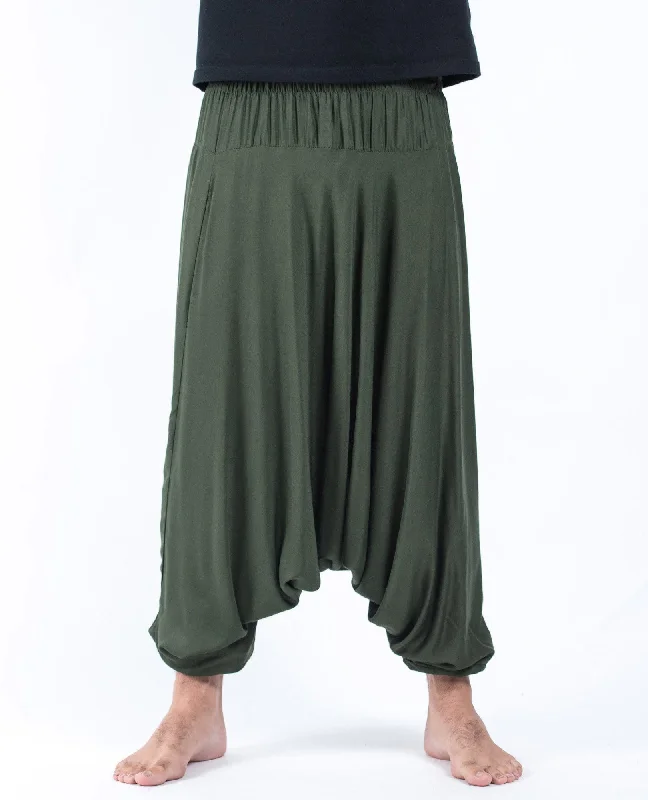 Weekend Deals That Sizzle Unisex Solid Color Drop Crotch Drop Crotch Jumpsuit Harem Pants in Dark Green