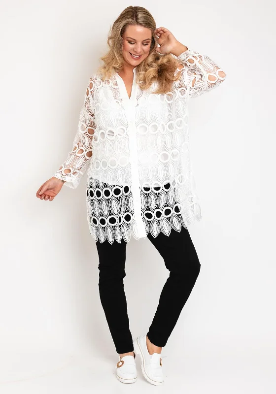 Quick Deals Natalia Collection One Size Crochet Shirt, White