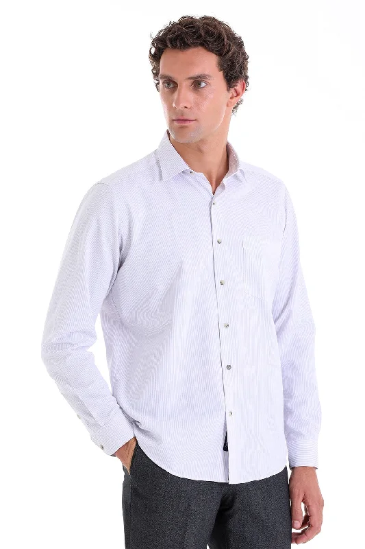 Regular Fit Lilac Pinstriped Cotton Blend Dress Shirt