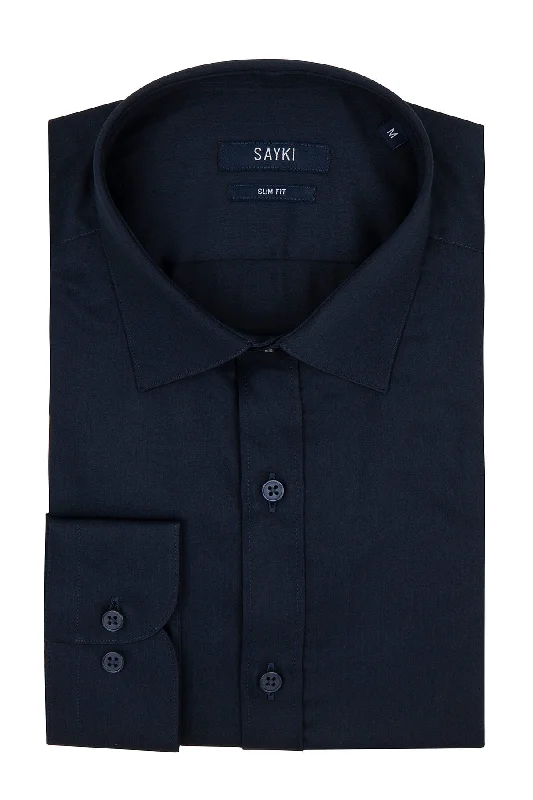 Slim Fit 100% Cotton Navy Dress Shirt