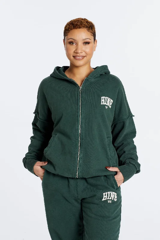 Price Slash OVERSIZED WASHED ZIP UP HOODIE PINE