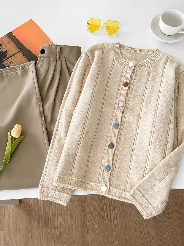 Weekend Deals You Can't Resist round neck colorful button sweater long-sleeved sweater jacket     S4759