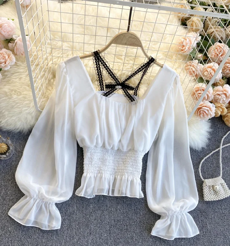 Discount Deals Cute chiffon long sleeve tops  317