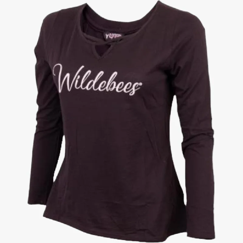 Clearance Items Wildebees Womens Cross Neck Hi Lo Slub Swing Tee Black