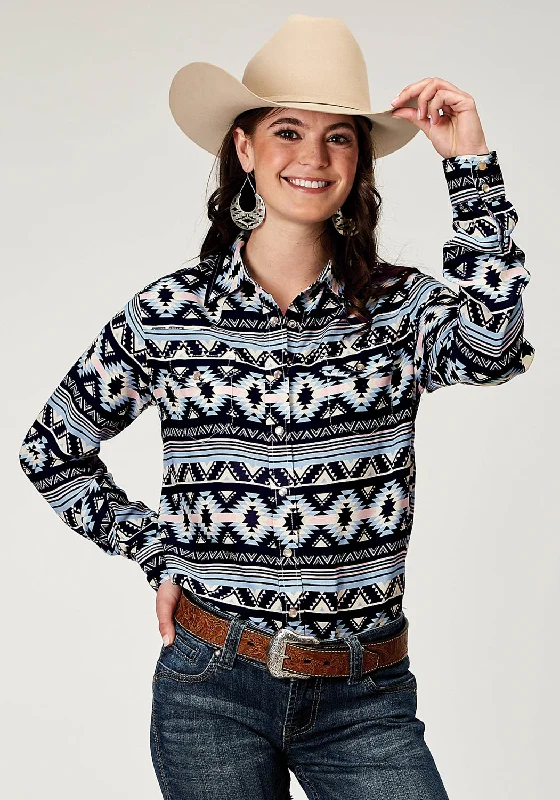Savings Galore Roper Womens 1991 Aztec Blue 100% Rayon L/S Shirt