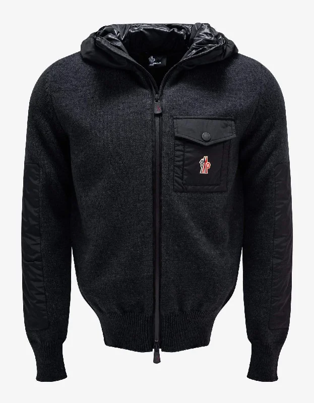 Moncler Grenoble Dark Grey Nylon Panel Cardigan