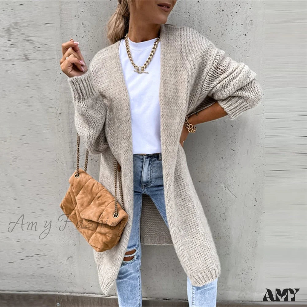 Best Bargains Amy Fashion - Women Casual Long Sleeve O-Neck Cardigan Solid Loose Knit Coats