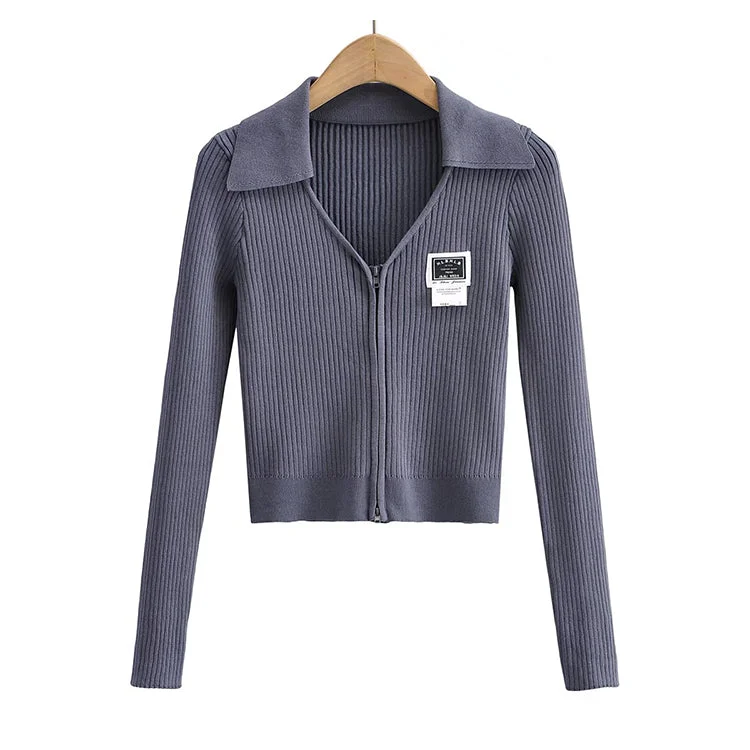 Top Pick V-neck knitted cardigan slim and navel exposed short solid color sweater coat  7452