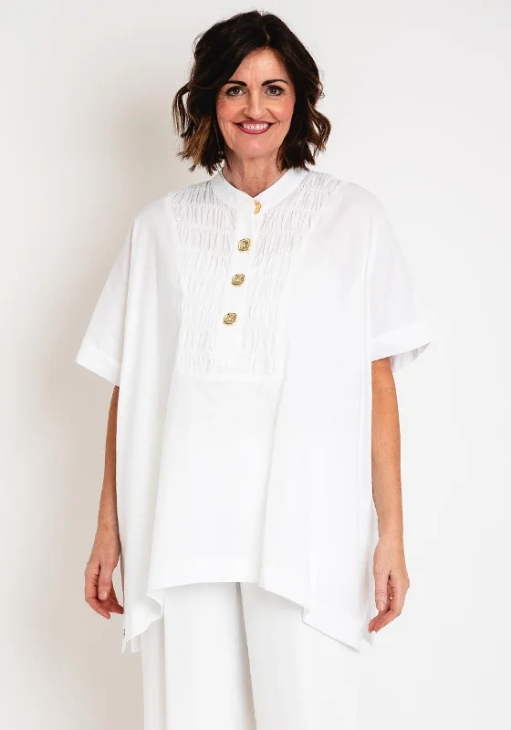 Savings Bonanza Malissa J One Size Ruched Linen Shirt, White
