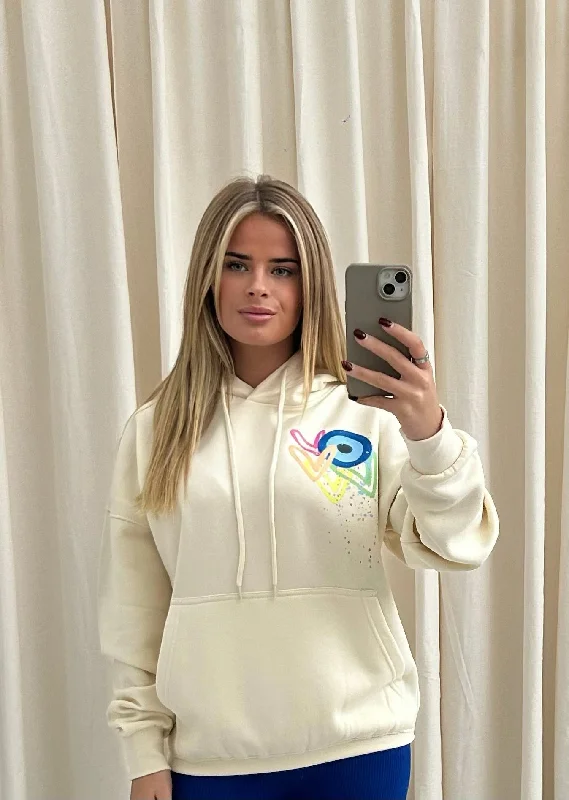 Super Sale Neon Heart/Evil Eye Graffiti Hoodie Cream