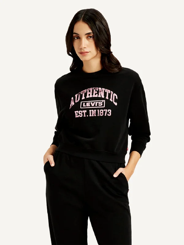 Super Bargain Women's Typography Black Crew Neck Sweatshirt